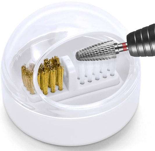 HiANNE Nail Art Cleaner Tool Case with Steel Wire Brush and Nylon Brush for Cleaning Carbide/Ceramic Nail Drill Bits, Anti-splash Design, Removable
