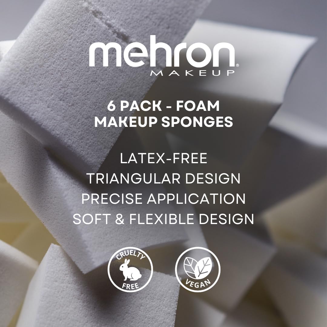Mehron Makeup Non-Latex Triangular Foam Makeup Sponge Wedge| Professional Special Effects Applicator, Face & Body Paint, & Beauty Sponges (6 Pack)