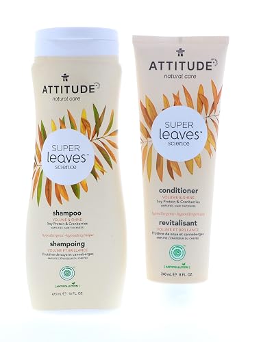 ATTITUDE Super Leaves Volume Shine Shampoo Conditioner- Soy Protein & Cranberries Bundle with Vitamin B5 Watercress Indian Cress, Raspberry, 16 Fl Oz