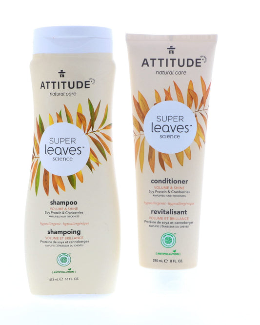ATTITUDE Super Leaves Volume Shine Shampoo Conditioner- Soy Protein & Cranberries Bundle with Vitamin B5 Watercress Indian Cress, Raspberry, 16 Fl Oz