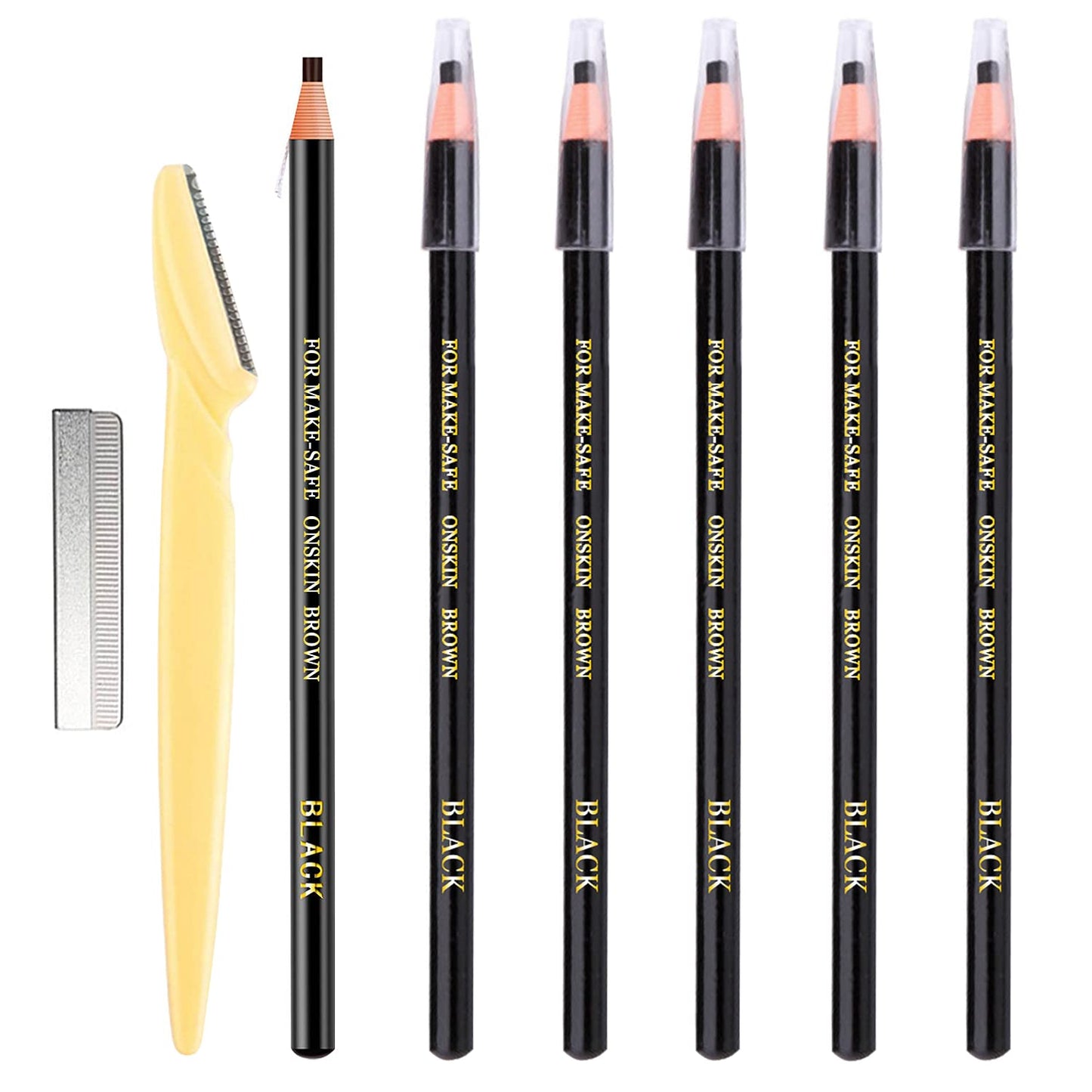 6 Piece Black Colour Waterproof Eyebrows Pencil Tattoo Makeup And Microblading Supplies Kit-Permanent Eye Brow Liners In Waterproof Eyebrow Pencils