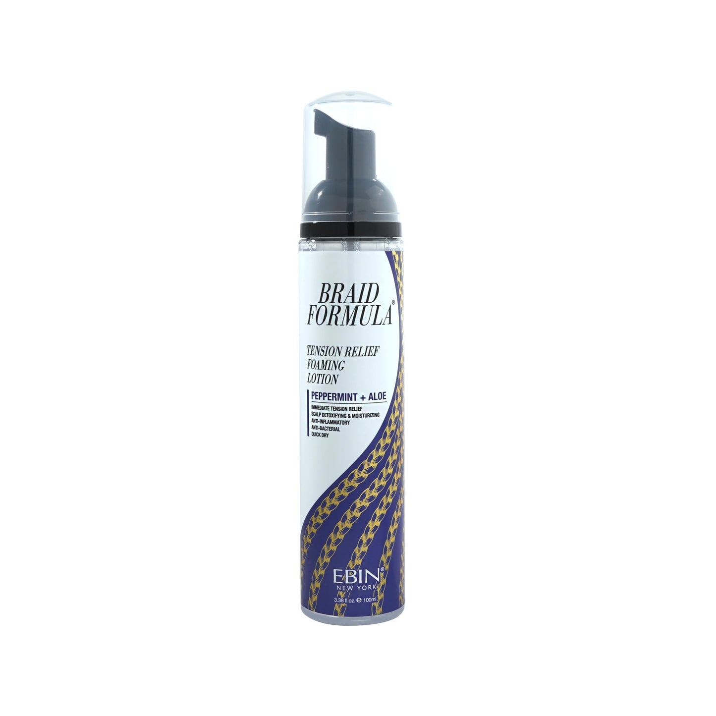EBIN NEW YORK Braid Formula Tension Relief Foaming Lotion Peppermint & Aloe 3.38 fl. oz. 100ml Nourishing and Hydration, Style your Braids with Ease
