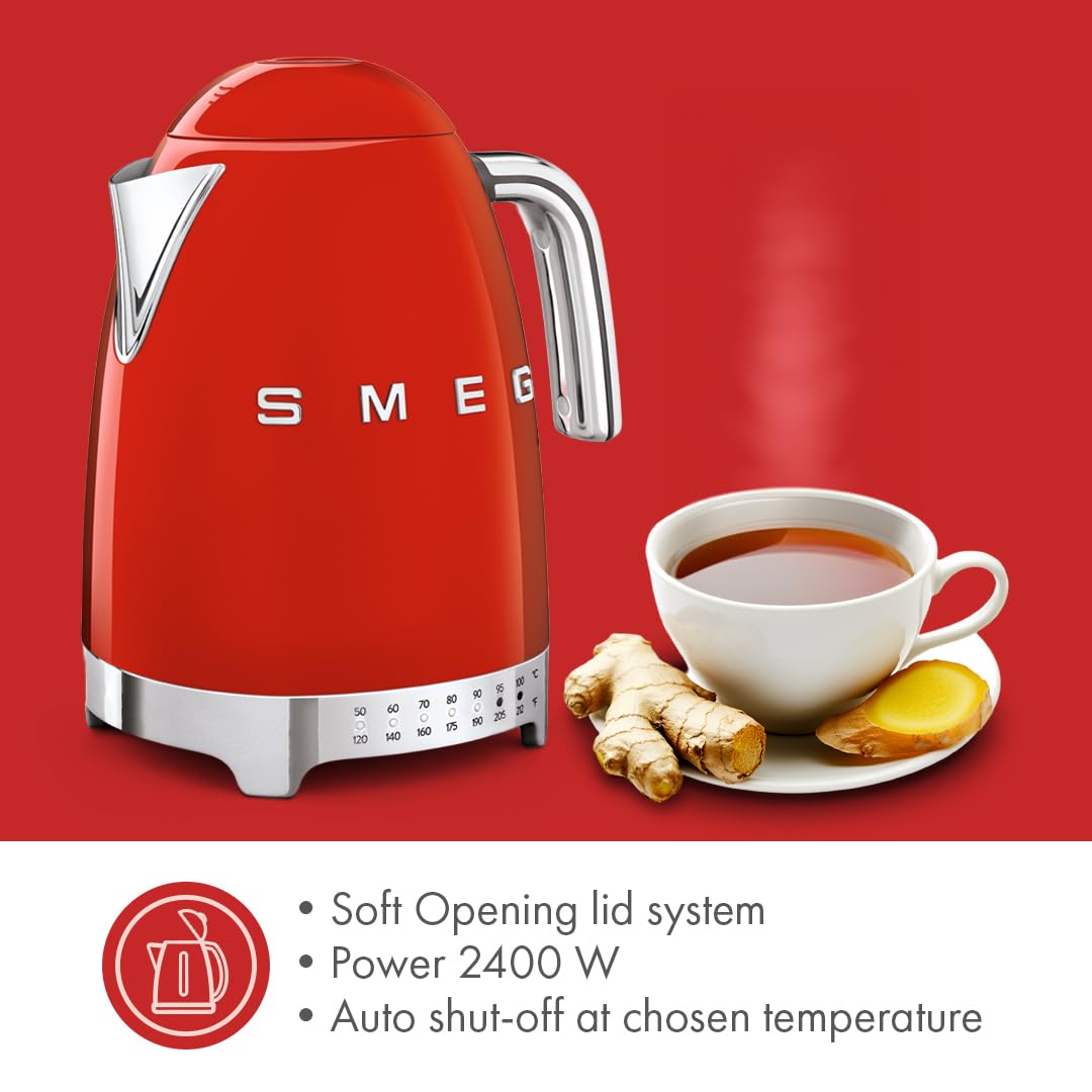 SMEG 7-Cup Variable Temperature Electric Kettle - Retro Style Aesthetic with Advanced Technology - Stainless Steel, 1400W, 120V, 360° Swivel Base…