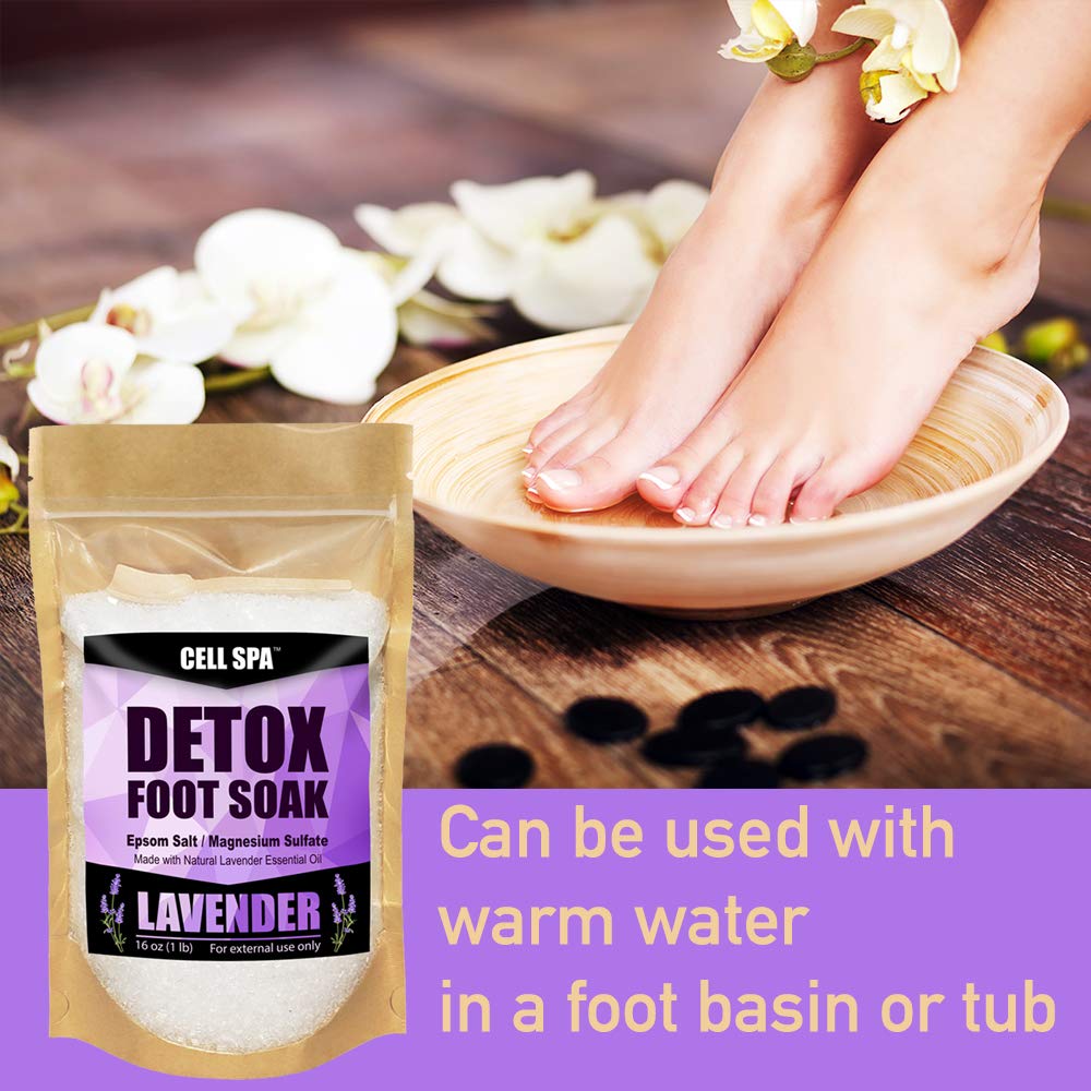 Cell Spa Detox Foot Soak Bath Premium 16 Ounce Lavender Scented Epsom Salt Magnesium Sulfate to Help Detox, Relieve Stress, Eliminate Odors & Soften