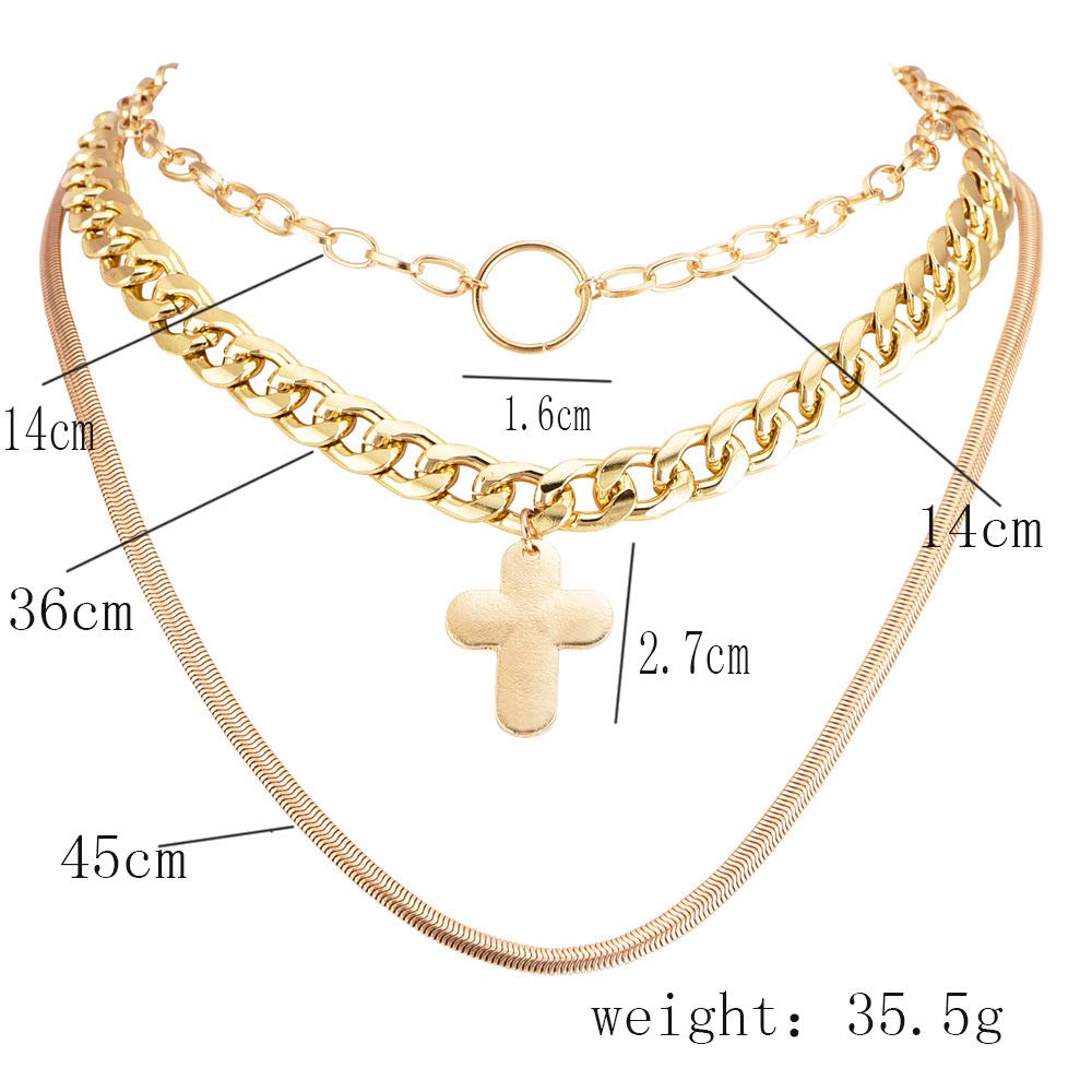 DoubleNine Ring Cross Choker Thick Gold Chain Choker 3 Layer Chain Curb Collar nNecklace for Women Girls