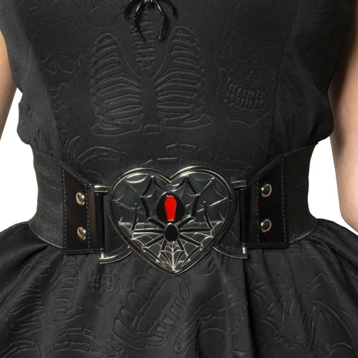 kreepsville 666 Elastic Belt Black Widow Heart Gothic Stretch Waist Cinch Belt, Black, 2XL-3XL