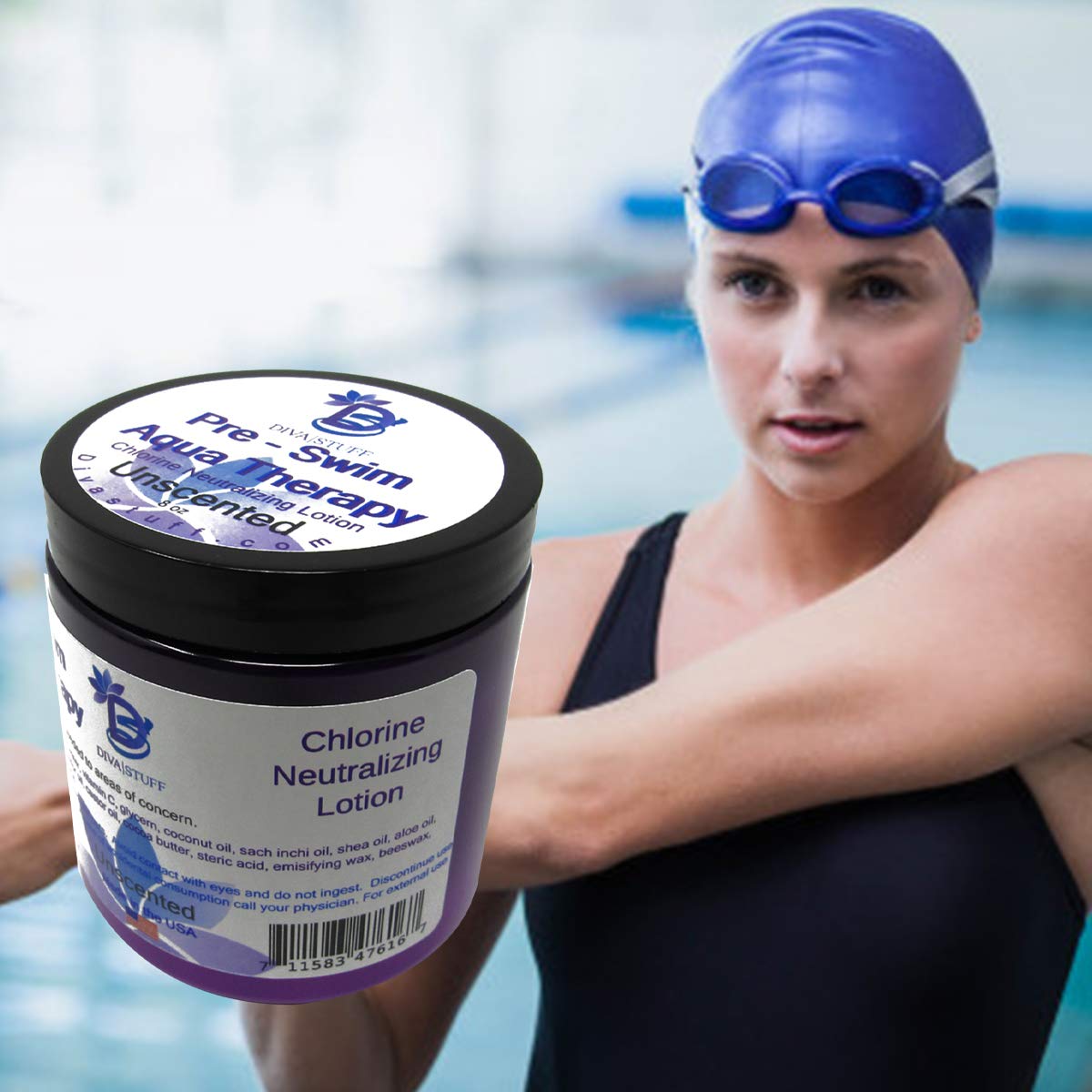 Diva Stuff Pre-Swim Aqua Therapy Chlorine Neutralizing Body Moisturizing Lotion for Swimmers, Protects Skin from Chlorine & Salt Water, 8 oz - Made