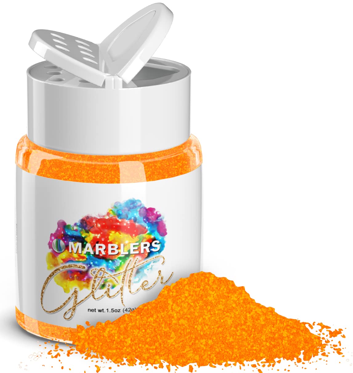 MARBLERS Neon Glitter [Fluorescent Orange] 1.5oz (42g) | Fine | Non-Toxic, Vegan, Cruelty-Free | Face, Body, Eyeshadow, Hair, Festival, Party Makeup |