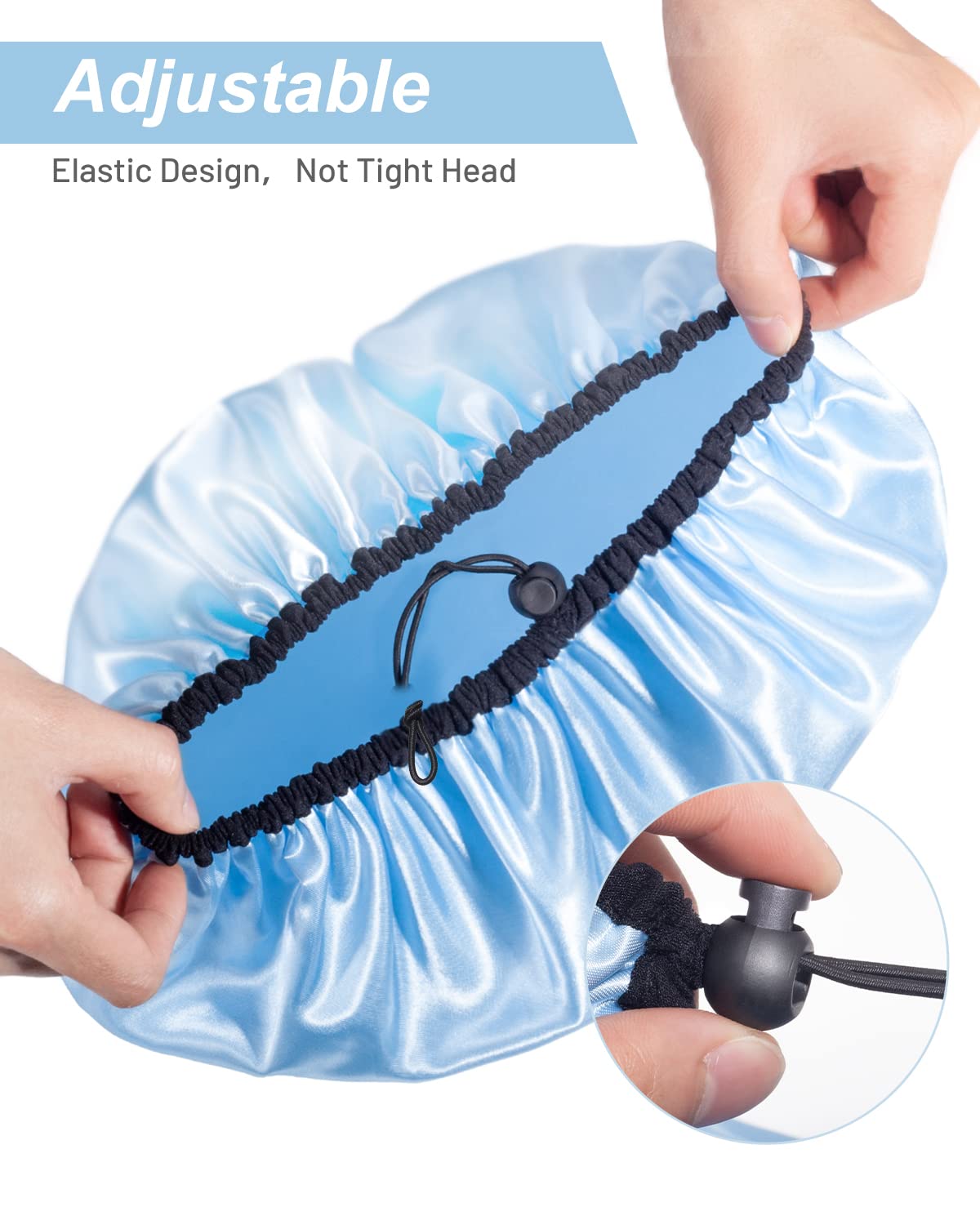 Auban Shower Cap for Women, Adjustable Reusable, Extra Large, Double-Layer Waterproof Bathing cap, Waterproof Exterior, EVA Lining, Hair Cap for All