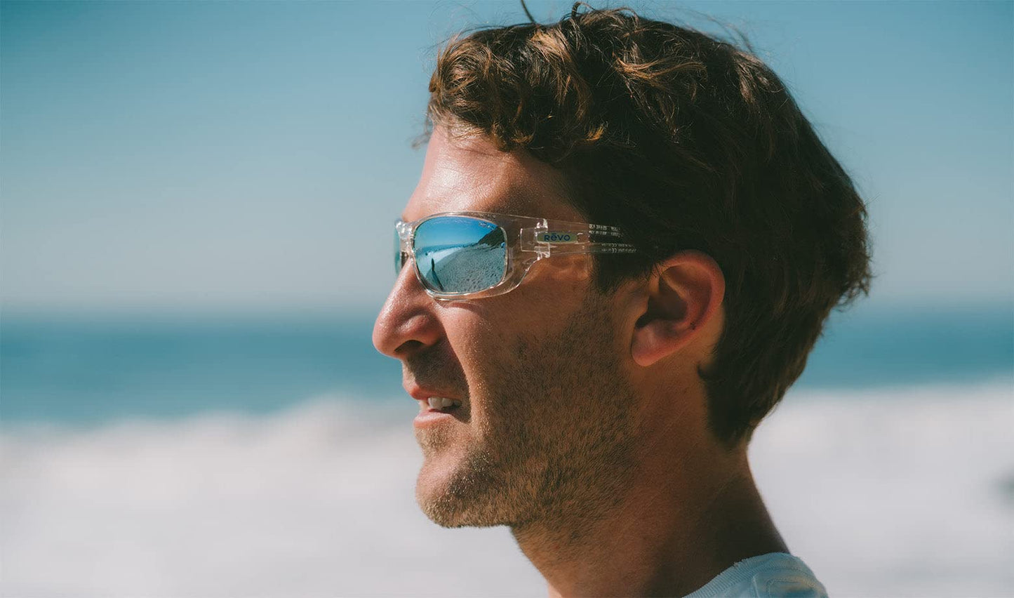 Revo Sunglasses Coast: Polarized Lens with Medium Sport Wrapped Frame, Crystal Frame with Blue Water Lens