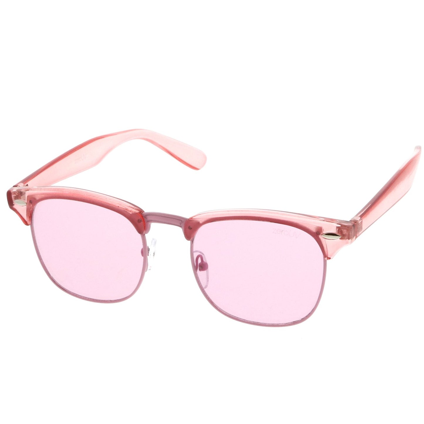 zeroUV Classic Translucent Horn Rimmed Square Color Tinted Lens Half Frame Sunglasses 49mm (Pink/Pink)