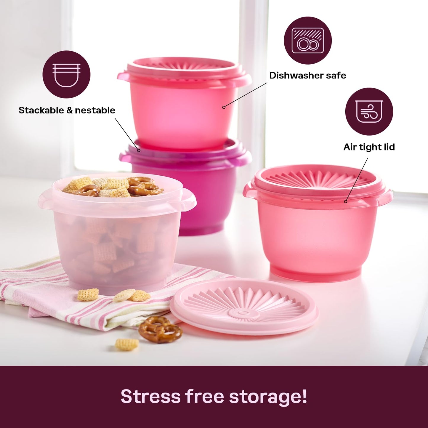 Tupperware Heritage Collection, New 16 Piece Food Storage Container Set in Vintage Pink, Dishwasher Safe and BPA Free (8 containers, 8 lids)