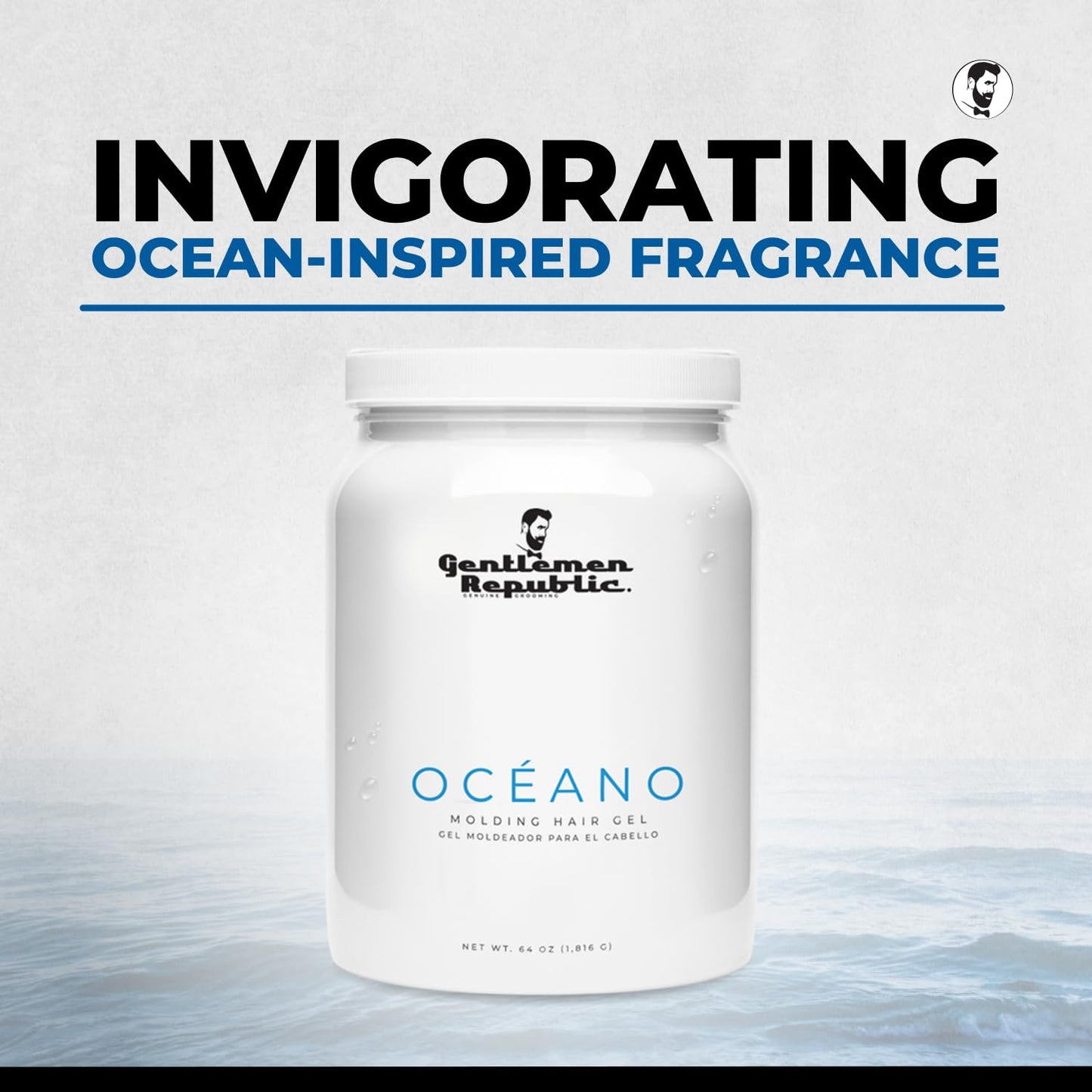 Gentlemen Republic Oceano Men's Hair Gel 32oz - Strong Touchable Hold and High Shine Styling Gel for Hair, 100% Alcohol-Free Professional Formula