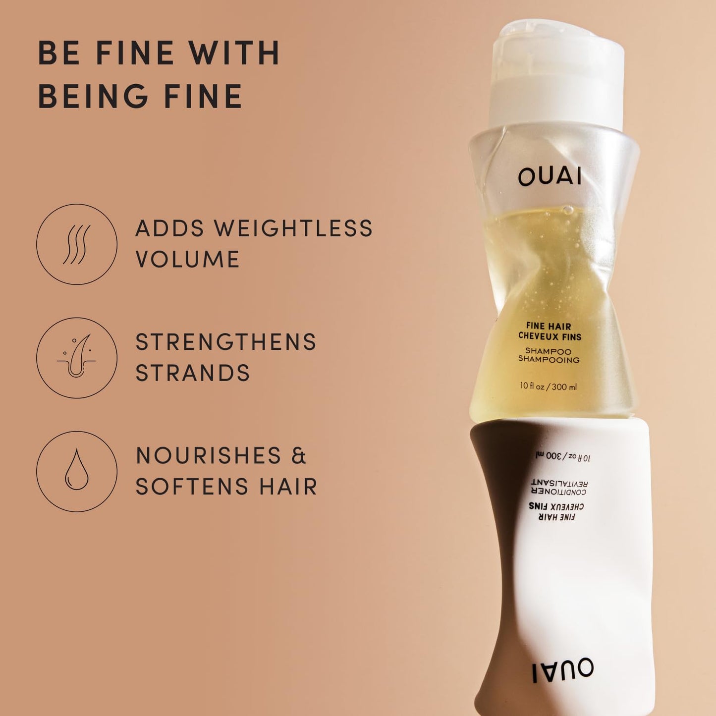 OUAI Fine Hair Shampoo & Conditioner Set, Travel Size - Volumizing Shampoo & Conditioner - With Strengthening Keratin, Biotin & Chia Seed Oil