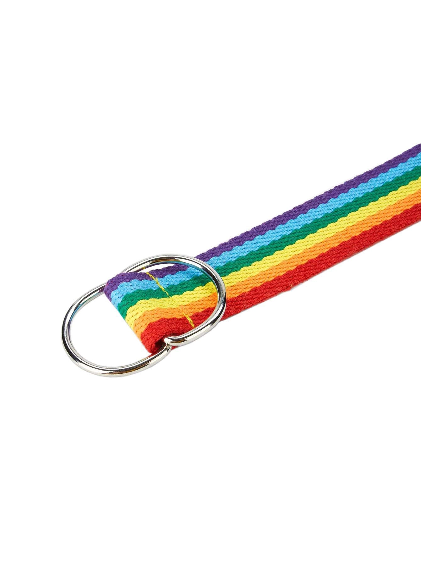 Rainbow Belt for Women D-Ring Buckle Canvas Web Belts (Rainbow, Free Size)