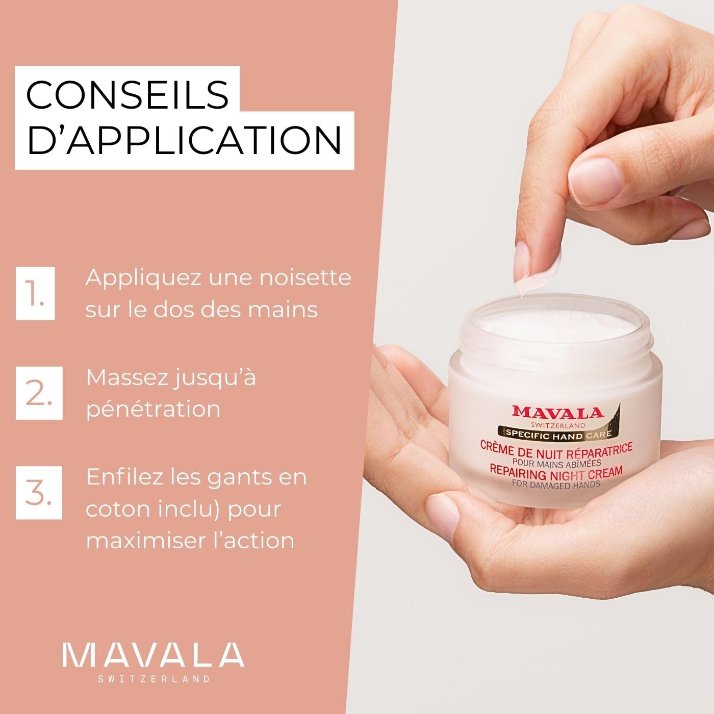 MAVALA Repairing Night Cream for Hands| Dry hands Treatment | Cracked Hands Repair| Overnight Hand Moisturizer | 30 Day Treatment | Moisturizing