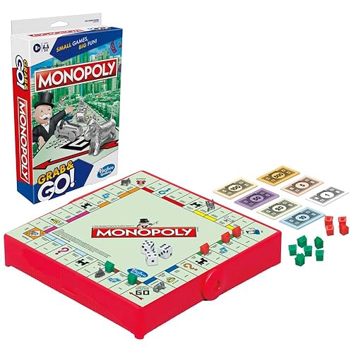 Monopoly Grab and Go Game for Ages 8 and Up, Travel Game for 2-4 Players