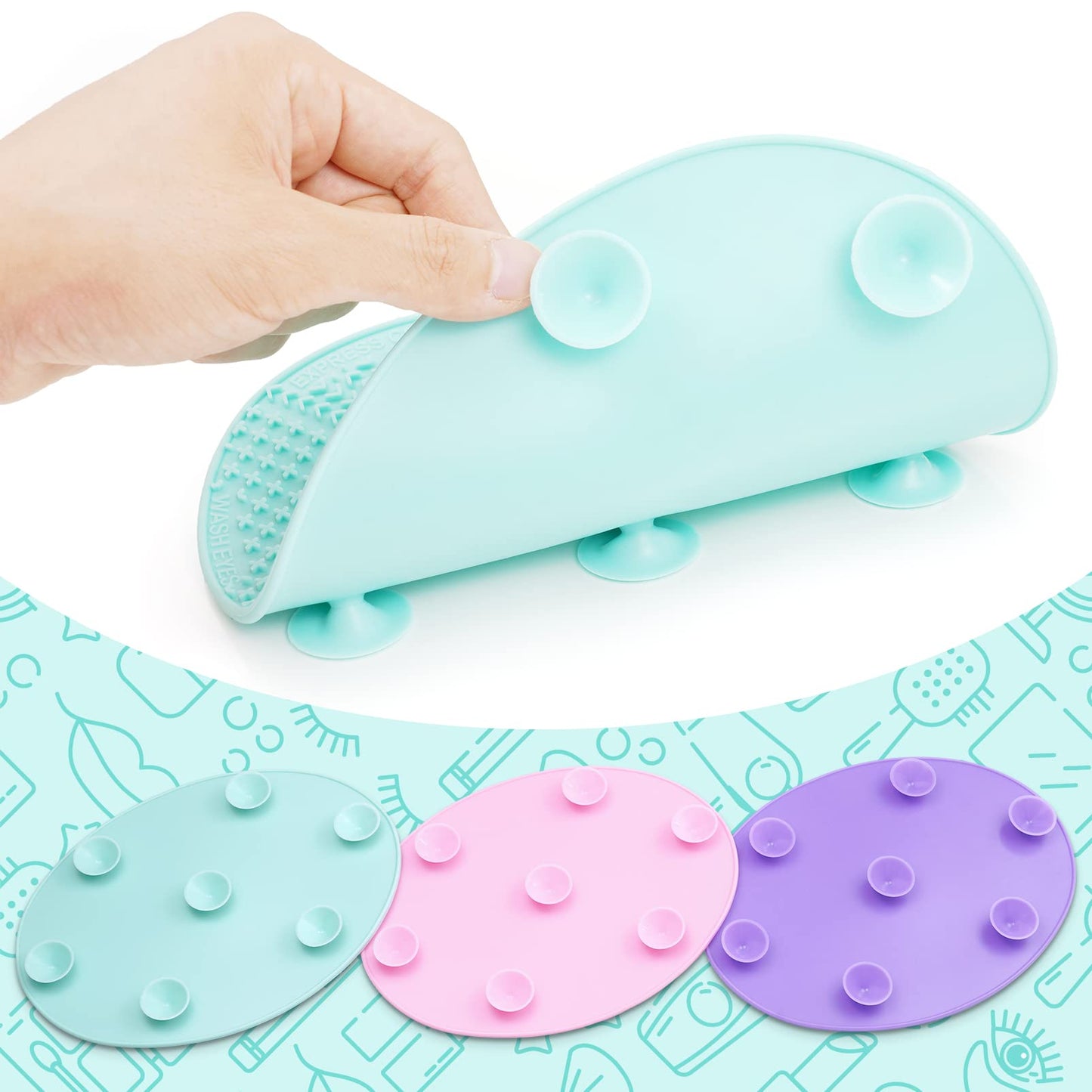Ranphykx Makeup Brush Cleaner Mat, Silicone, Big Size, Green, Cleaning Pad with Suction Cup, Make Up Brush Cleaner