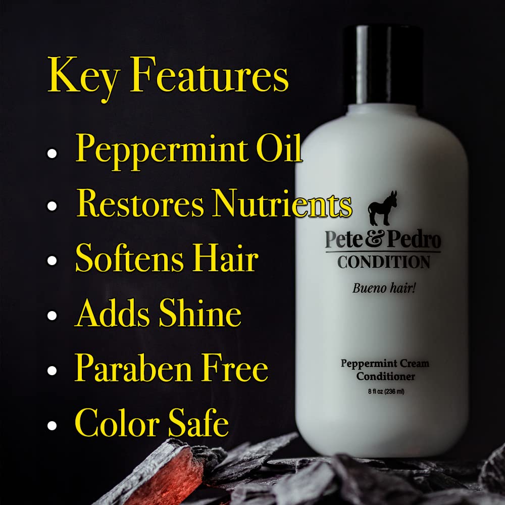 Pete and Pedro Control and Conditon Combo | Extra-Strength Dandruff & Anti-Itch Medicated Coal Tar Peppermint Shampoo Plus Restorative Peppermint