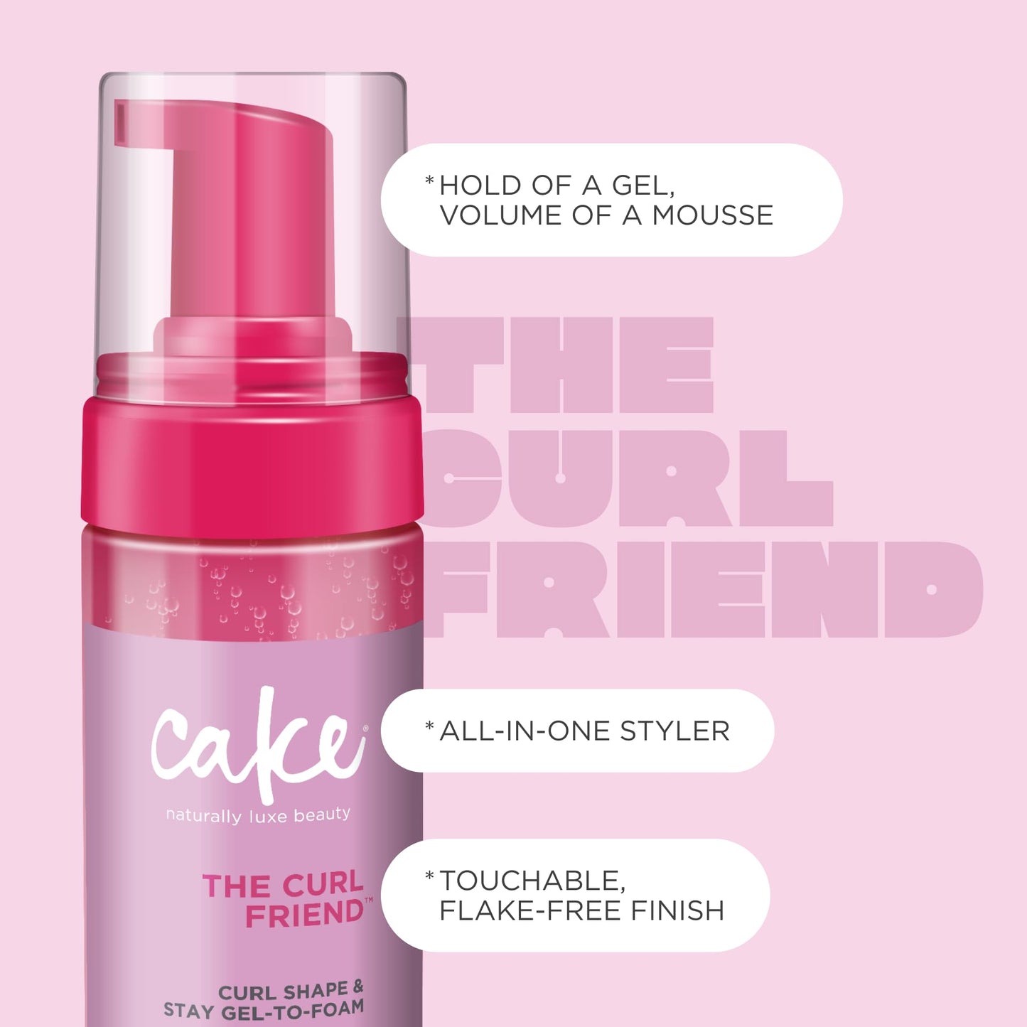 Cake Beauty Gel-to-Foam Curl Styler, The Curl Friend - High Hold & Definition - Frizz Protection- Infused with Coconut Oil & Shea Butter - For Curly
