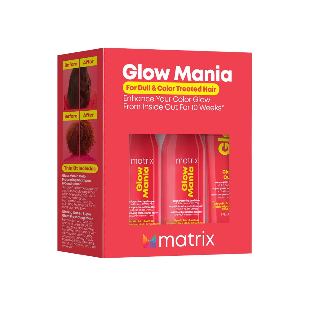 Matrix Glow Mania Mini Trial Kit - Enhances Shine and Moisturizes, Preserves and Protects Color Vibrancy, For Dull and Color-Treated Hair
