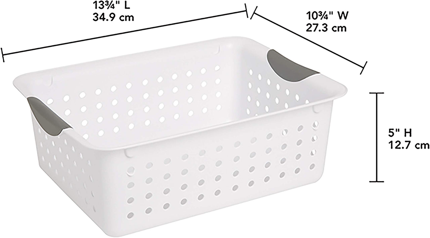 Sterilite Medium Ultra Basket, Closet Organizer Bin, Cabinets, Pantry, Shelving and Countertop Space, Open Container, White, 1-Pack