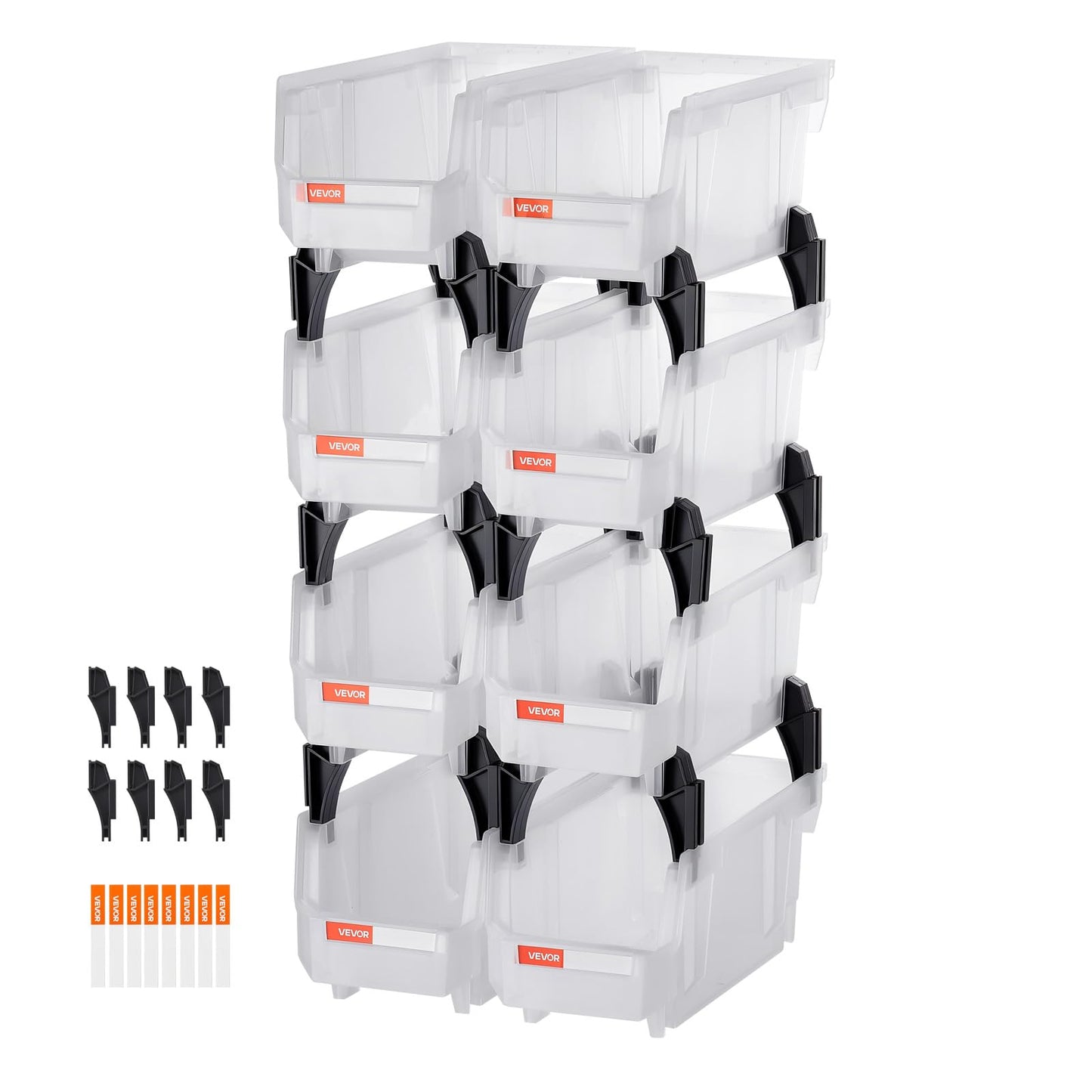 VEVOR Plastic Stackable Storage Bins, 10.9 x 5.5 x 5.1 inch (8 Pack), Plastic Containers for Organizing & Storage Bins for Closet, Garage, Small…
