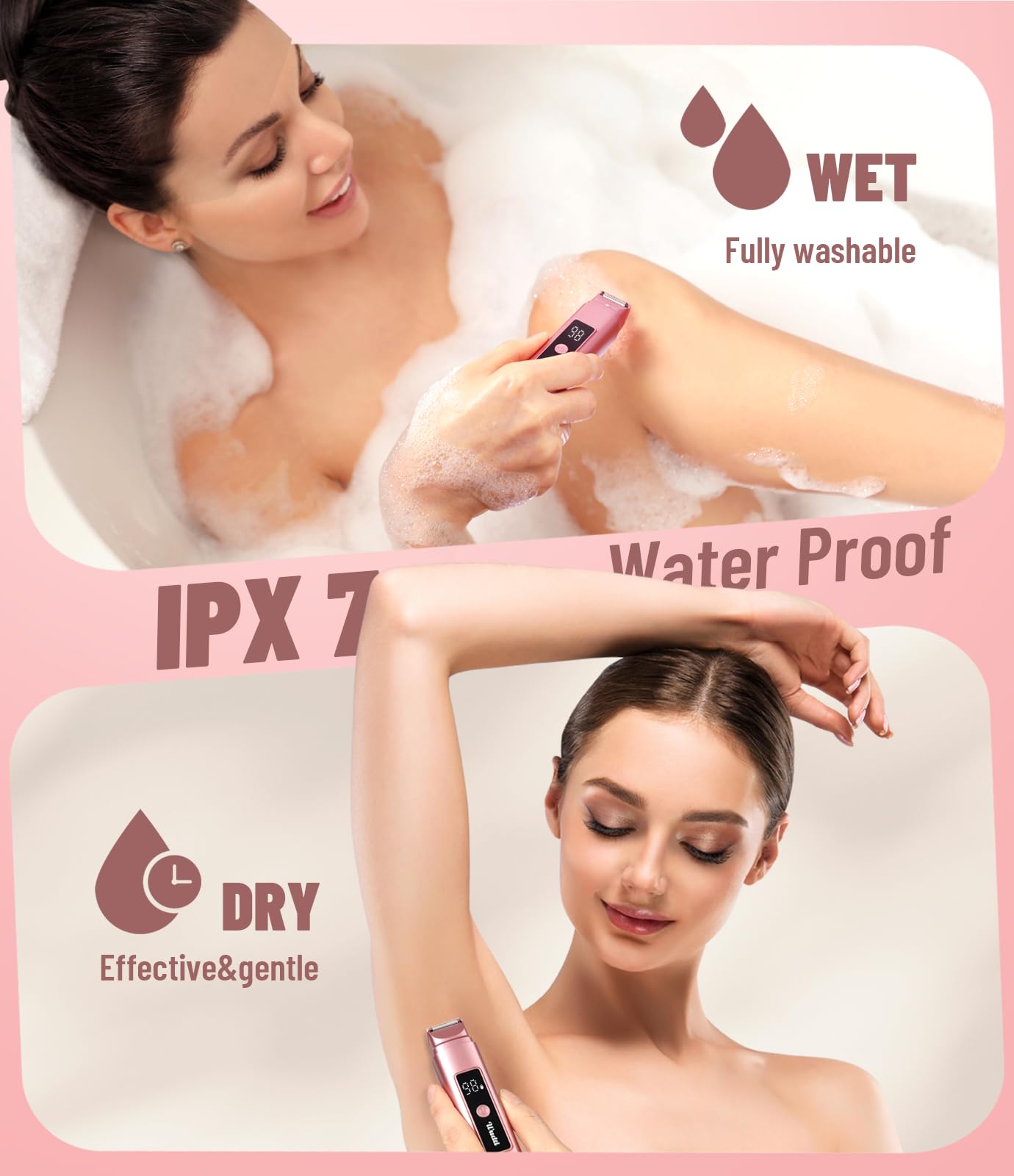 WUDTI Electric Bikini Trimmer for Women: Razor & Shaver with Dual Heads for Body Pubic Hair, IPX7 Waterproof with LED Display - Rechargeable Lady Beauty and Personal Care Wudti
