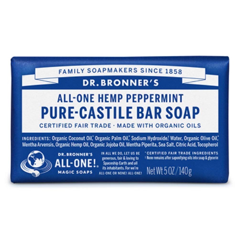 Dr. Bronner’s - Pure-Castile Bar Soap (Peppermint, 5 ounce, 8-Pack) - Made with Organic Oils, For Face, Body and Hair, Gentle and Moisturizing