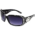 Global Vision Rodeo Queen Gloss Black Western Motorcycle Sunglasses for Women with Bling Rhinestones Smoke Gradient Lenses