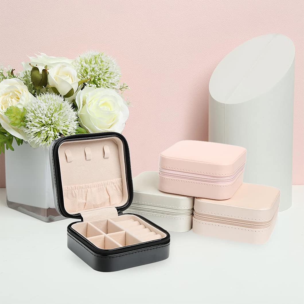 Rolin Roly PU Leather Jewelry Box Small Portable Travel Case with Zipper Black Organizer Display Storage Holder for Women Rings Earrings Necklaces…