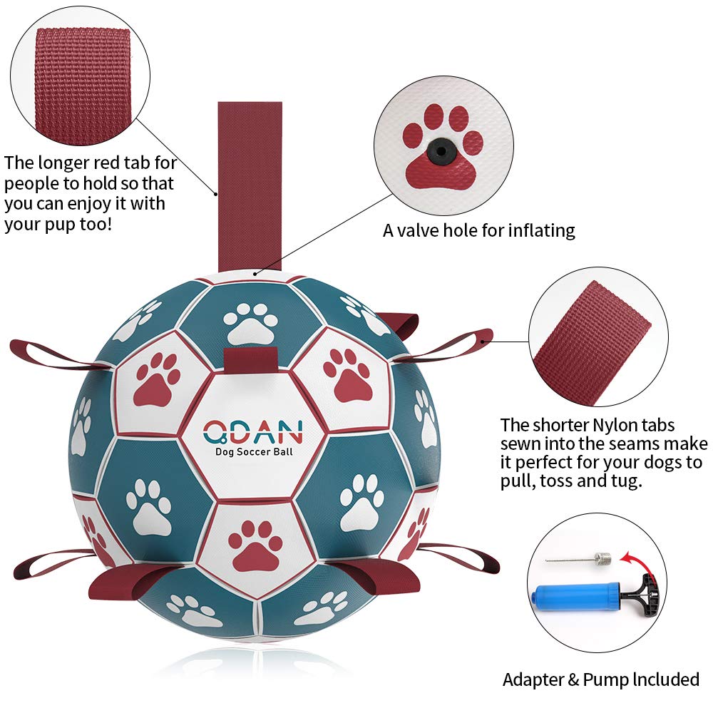 QDAN Premium Dog Soccer Ball Toy with Straps – Durable Training & Water Play Ball for Small/Medium Dogs – Puppy Birthday Gift, 6 Inch