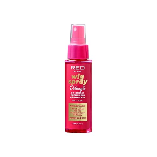 Red by Kiss Wig Spray, Extra Shine & Detangling Control for Remy, Human, Synthetic Hair, UV & Heat Protection, PH Balance & Long-Lasting Fragrance