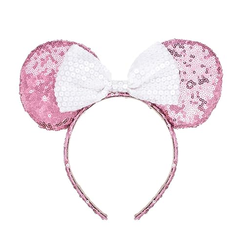 A Miaow Sequin Black Mouse Ears Headband MM Glitter Hair Clasp Adults Women Butterfly Hair Hoop Birthday Party Holiday Park Photo Supply (Pink