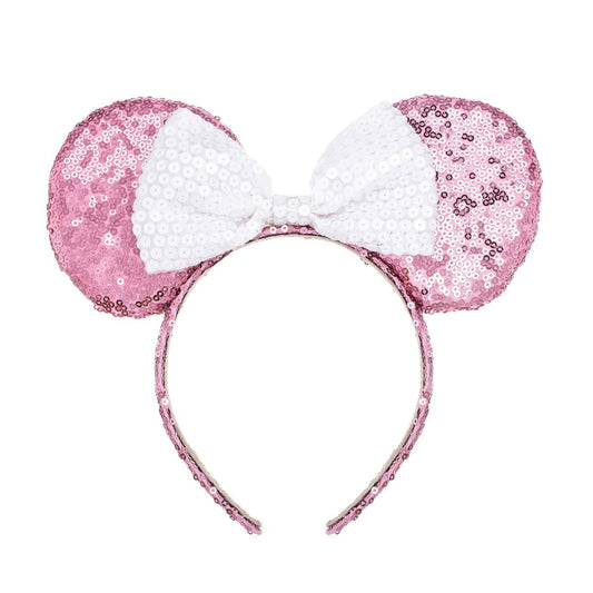 A Miaow Sequin Black Mouse Ears Headband MM Glitter Hair Clasp Adults Women Butterfly Hair Hoop Birthday Party Holiday Park Photo Supply (Pink