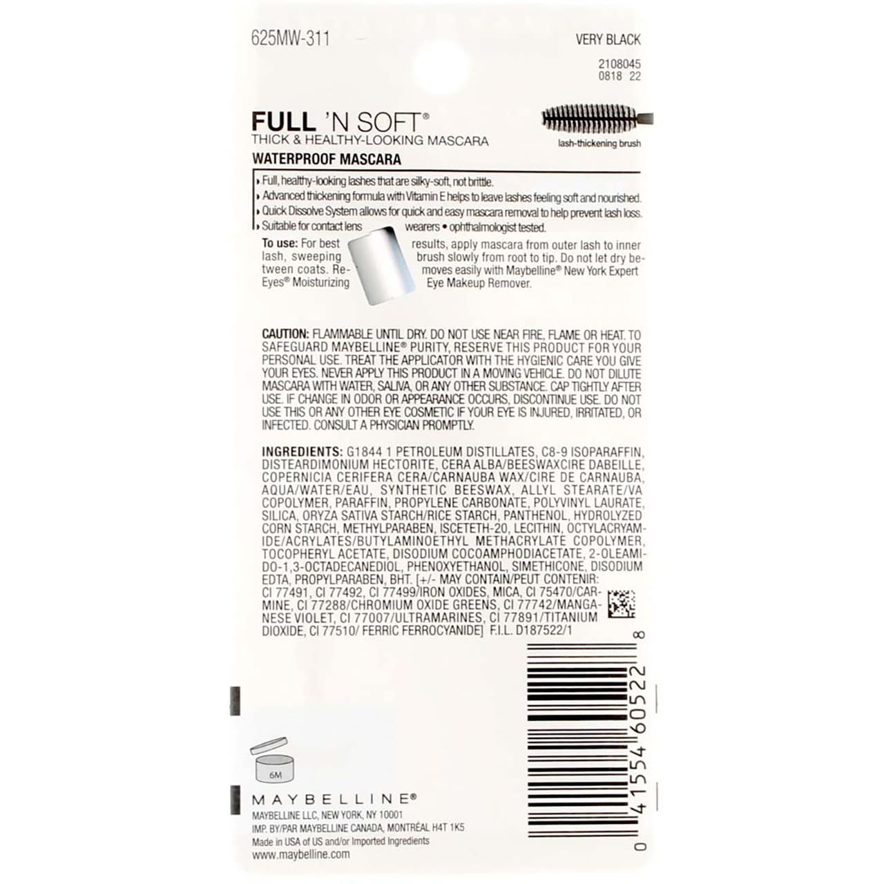 Maybelline Full N Soft Waterproof Mascara, Very Black 311 1 ea