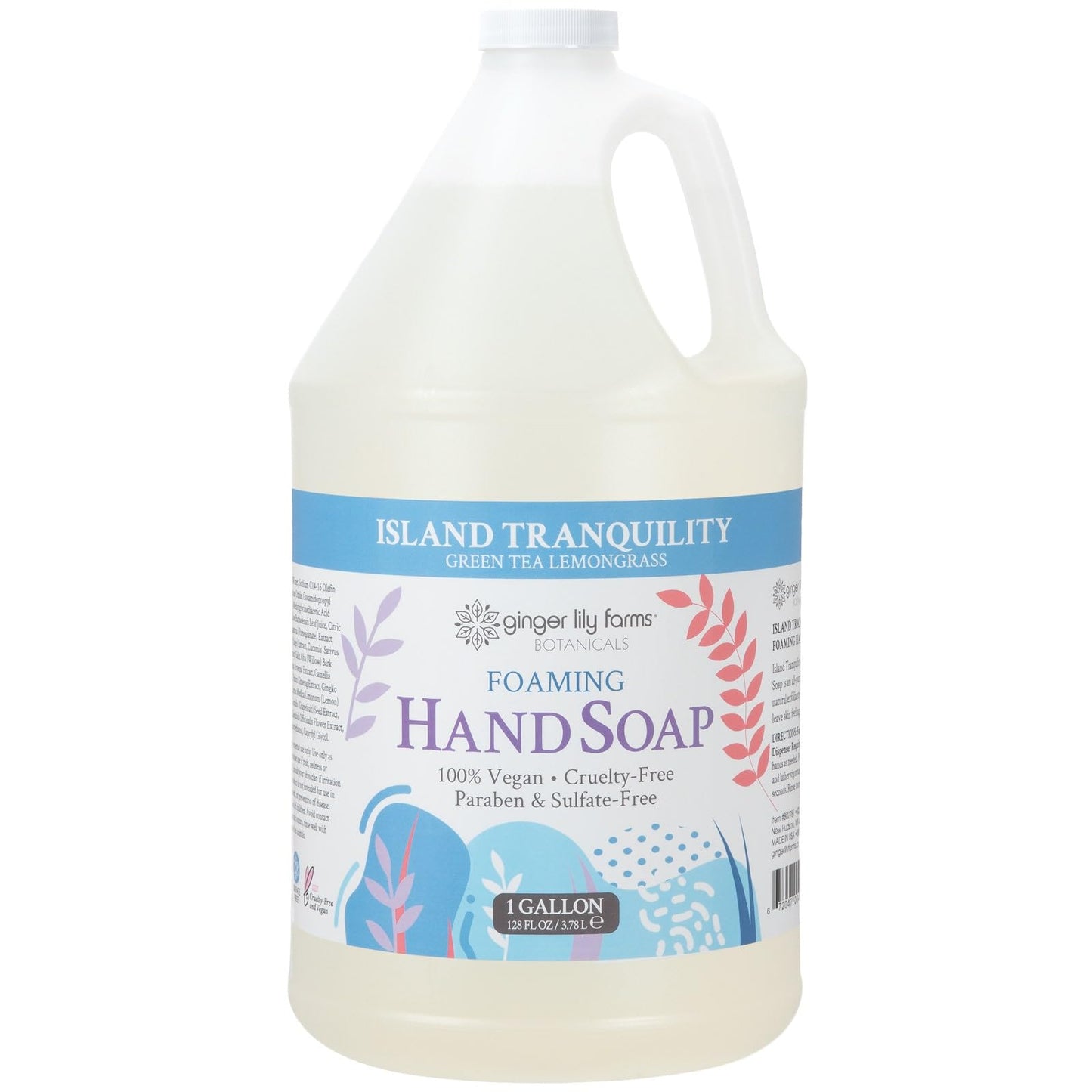 Ginger Lily Farms Botanicals All-Purpose Foaming Hand Soap Refill, Island Tranquility, 100% Vegan & Cruelty-Free, Green Tea Lemongrass Scent, 1 Gallon