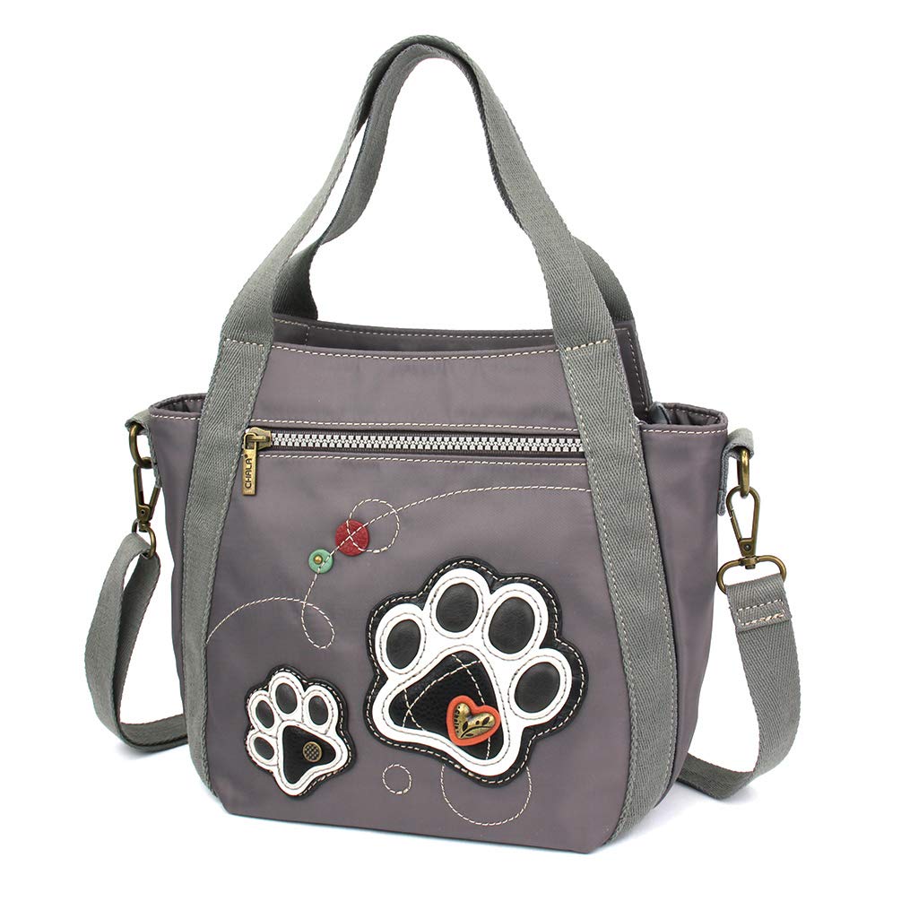CHALA Venture Mini Carryall - RFID Protected Nylon Bag with Adjustable Crossbody Strap - Paw Print - gray