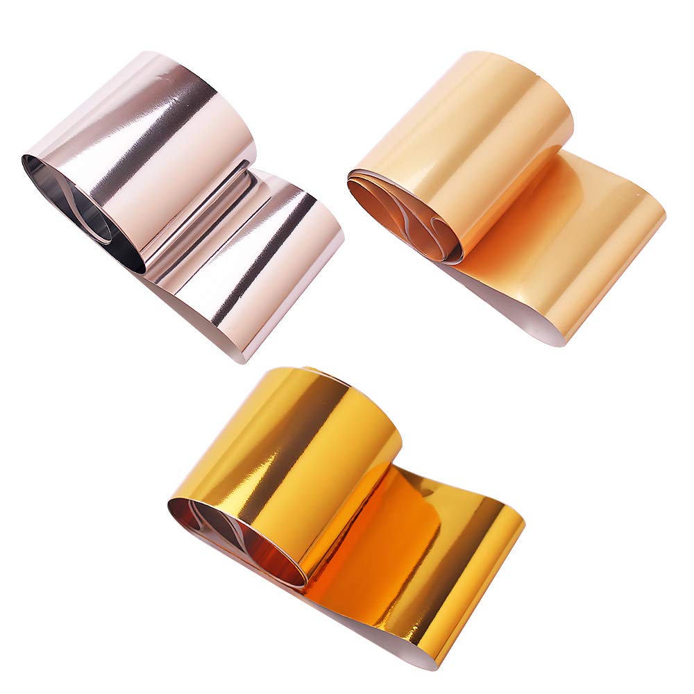 SILPECWEE 10 Rolls Gold Rose Gold Flakes Metallic Nail Transfer Foils - Nail Art Stickers & Design Stickers - 1.57inches39.4inches
