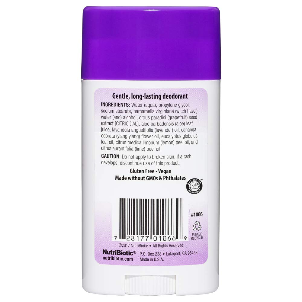 NutriBiotic Deodorant, Lavender, 2.6 Oz Stick - with Witch Hazel, Grapefruit Seed Extract, Aloe & Lavender Oil - Vegan & Free of Aluminum, Paraben Beauty and Personal Care NutriBiotic