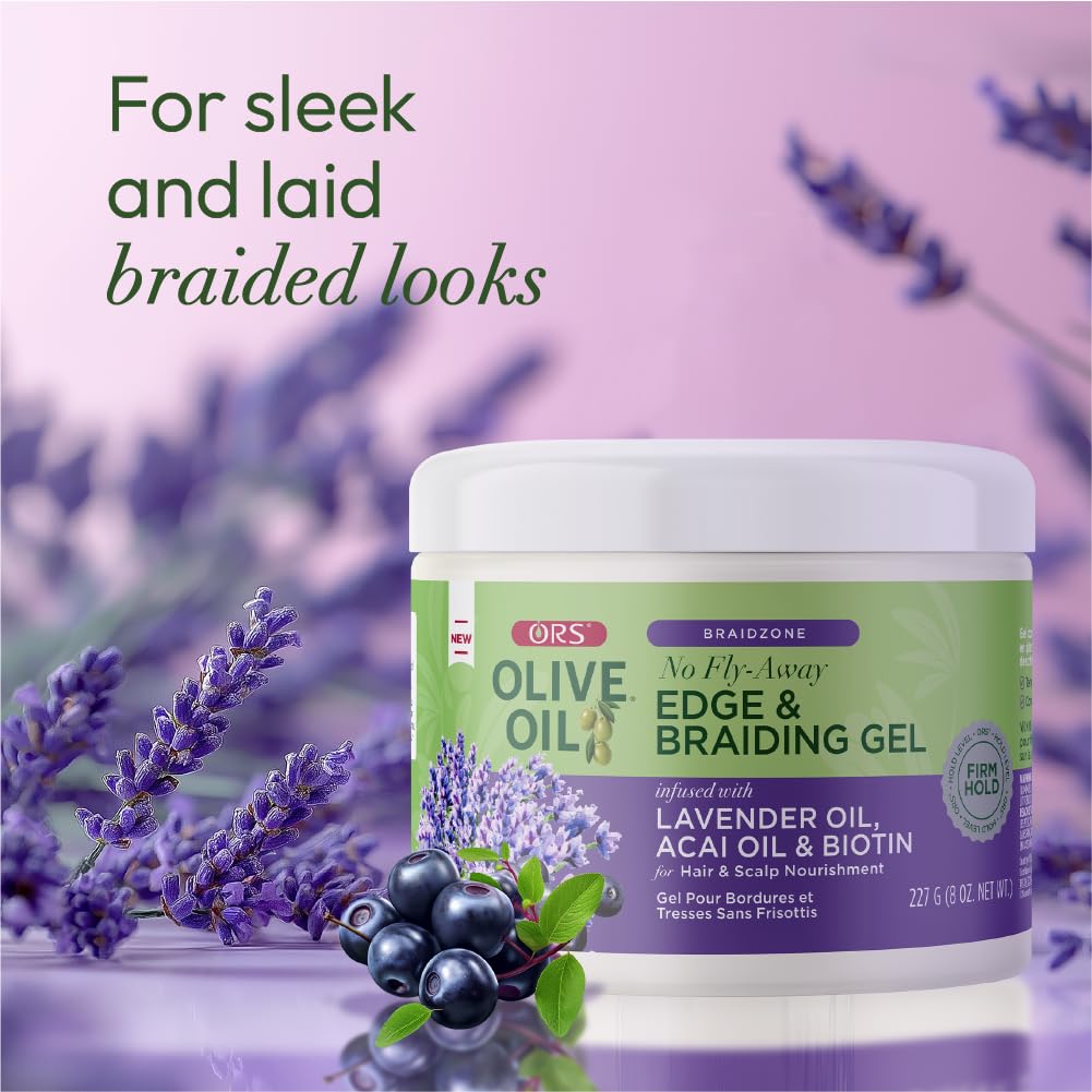 ORS Olive Oil Braidzone Edge & Braiding Gel with Lavender, Acai & Biotin for Hair & Scalp 8 oz