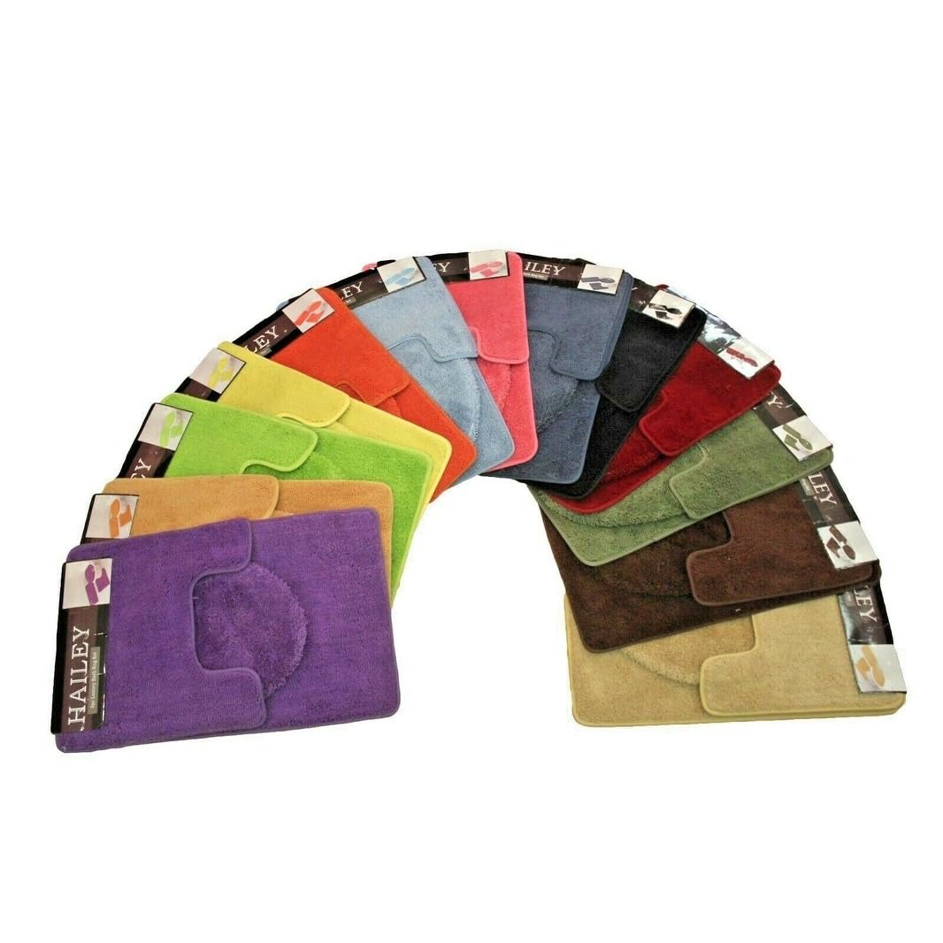 Kashi Home Hailey 3 Piece Bath Rug Set, Bath Mat, Contour Rug, Toilet Seat Lid Cover, Soft Pile, Water Absorbent Solid Color (Fuchsia)