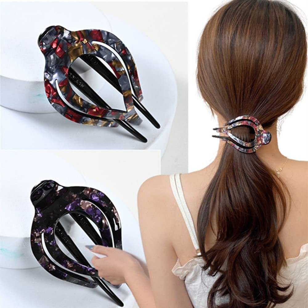 Yusier 2pcs Heart Duckbill Clip French Curved Flat Hair Clip Non-Slip Barrettes for Thick Hair Bun Hair Clip Unique Hair Accessories for Women (Rock