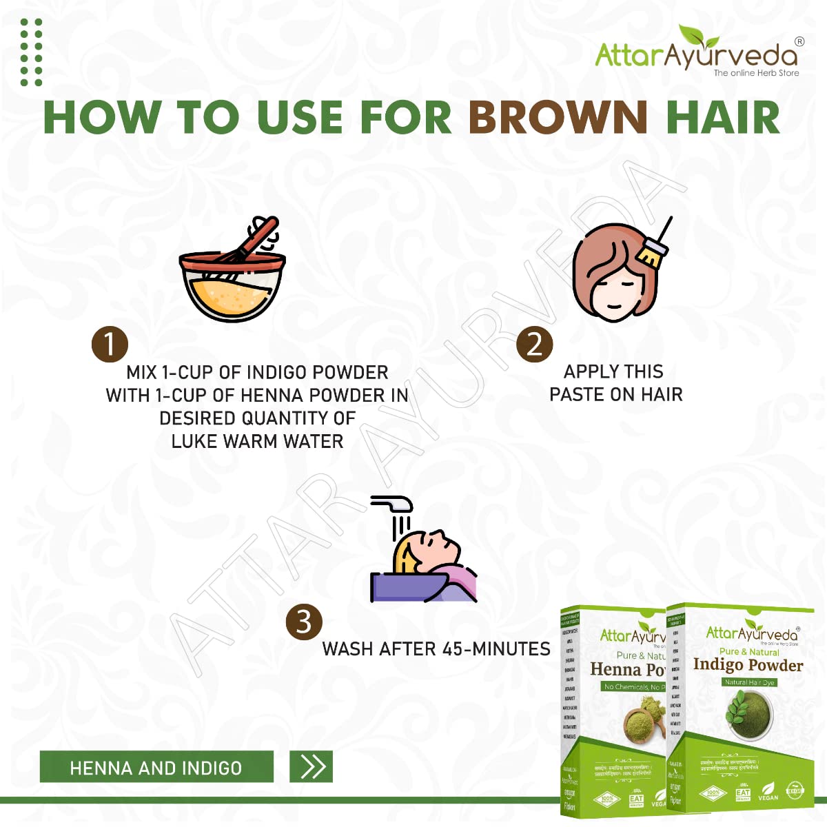 Attar Ayurveda Natural Hair Dye Combo - Black Henna and Indigo Powders (400 Grams Total) - 14 Ounce Pack