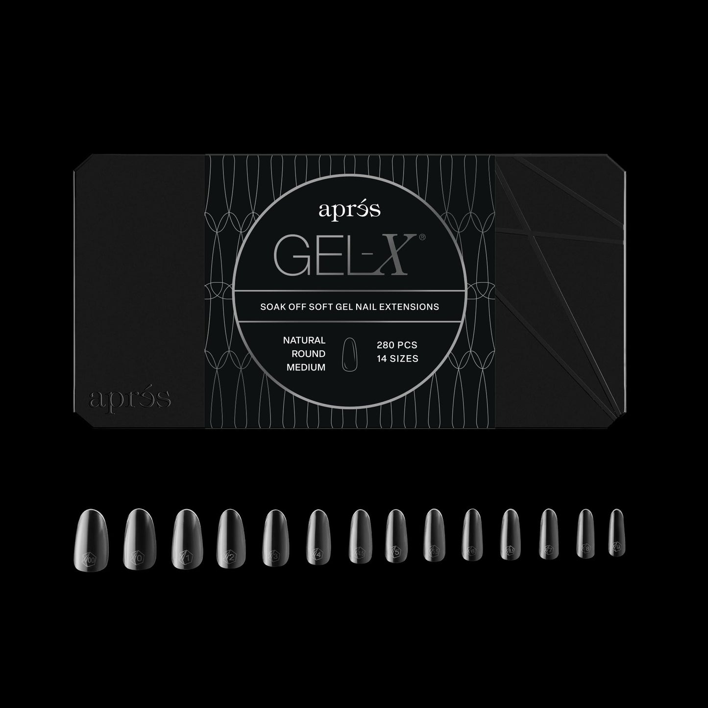 Apres Gel-X® Round Box of Nail Tips | 280 Tips, Soft Gel Tips, 14 Sizes 00-9 | Half-sizes Included (Natural Round Medium) Beauty & Personal Care APRÉS