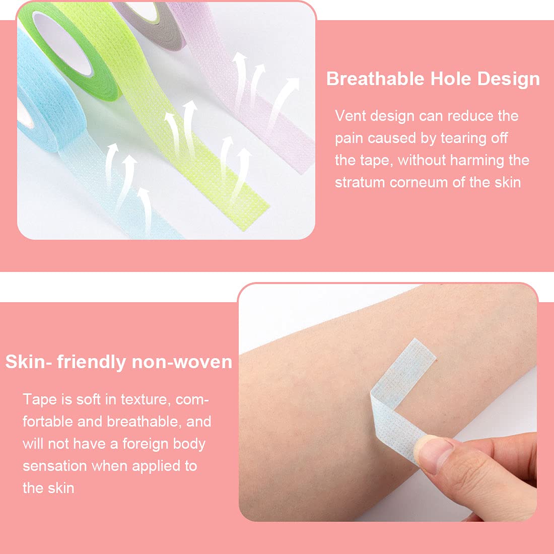 Rolybag 4 Colors Eyelash Extension Tape Breathable Eyelash Tape with Heart Shaped Tape Cutter Adhesive Non Woven Eyelash Tape Ladies Makeup Eyelash