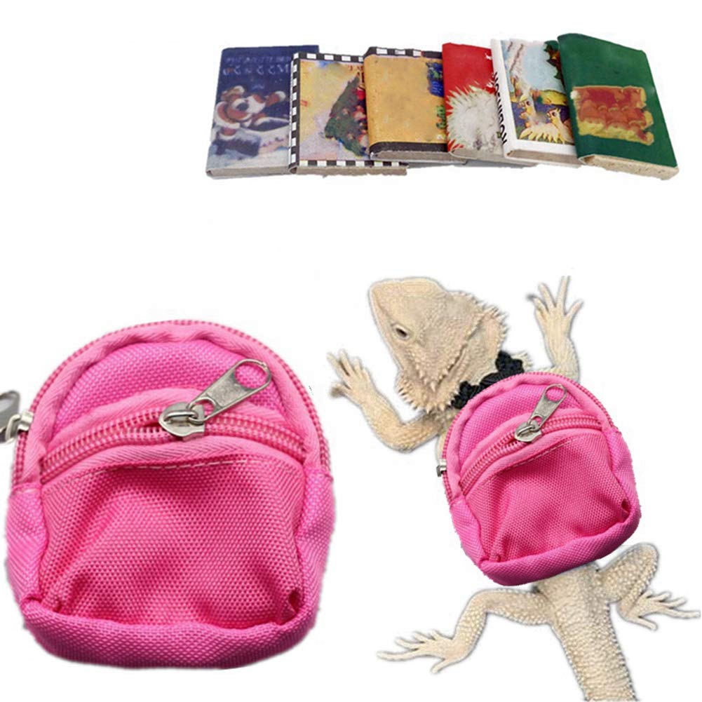 Lizard Backpack for Bearded Dragons School Bag & Books Set Reptile Apparel Accessories Handmade Photo Party Back to School Supplies for Lizard Bearded Dragon Crested Gecko Chameleon (Pink)