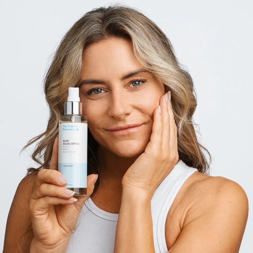 The Organic Pharmacy Rose Facial Spritz, Toner to Hydrate, Freshen, and Soothe Skin, 3.3 Ounce