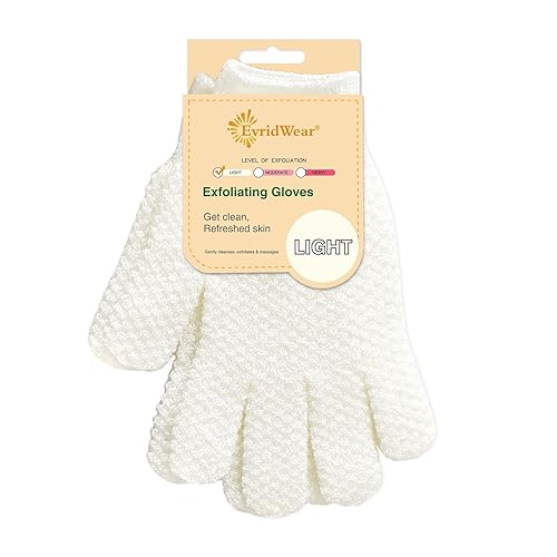 Evridwear Exfoliating Gloves for Shower, 100% Nylon Thick Soft Medium Heavy Bathing Gloves Dead Skin Remover Body Scrubber Smooth Skin with Hang Loop