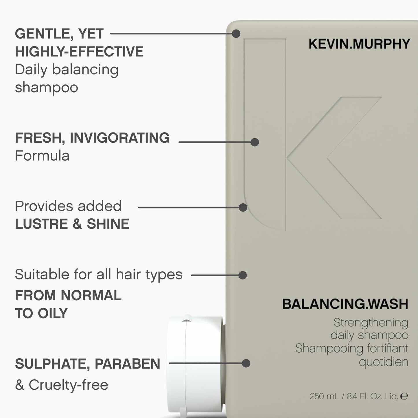 KEVIN.MURPHY BALANCING.WASH - Strengthening Daily Shampoo - For Normal & Oily Hair - Antioxidant Shampoo - Colour Safe Hair Care - Sulphate & Paraben
